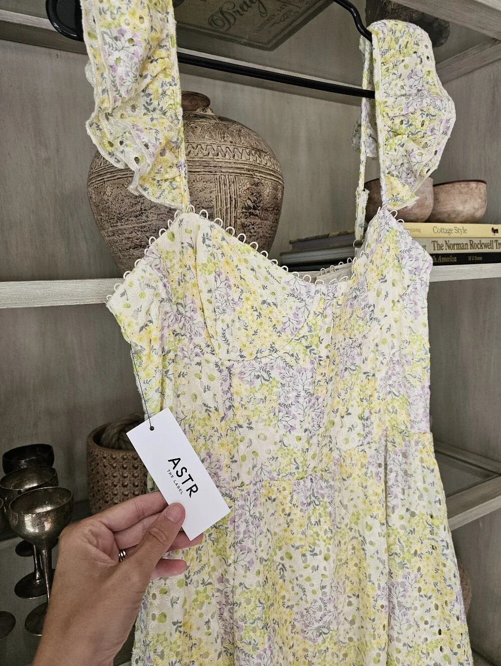 Astr Yellow Floral Eyelet Midi Dress - Picture 2 of 14